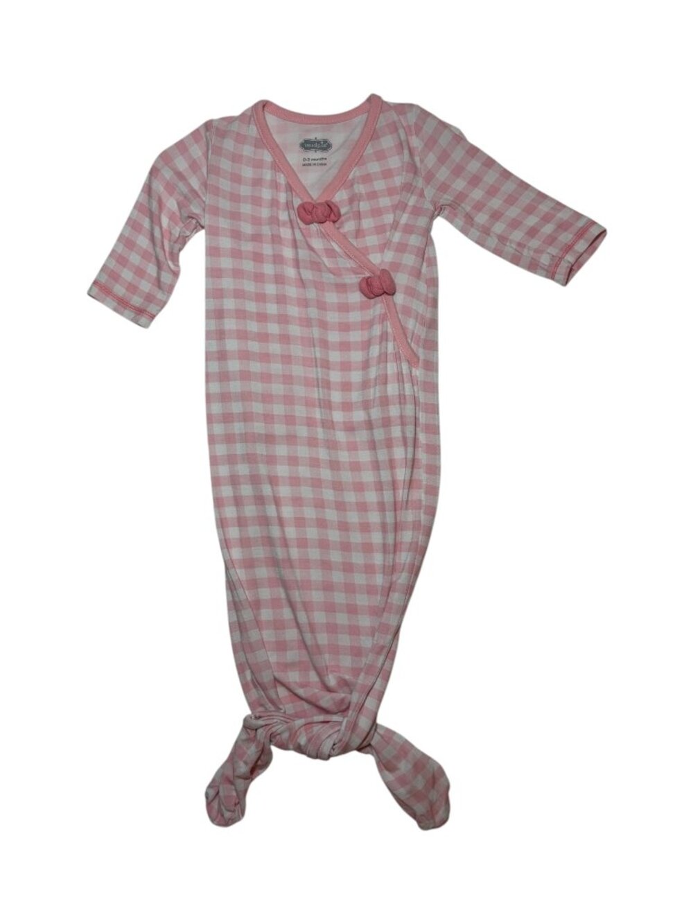 Mudpie size 0-3 months knot tie gown pink and white gingham